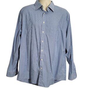 STAFFORD Blue & White Striped Regular Fit Button-Down Dress Shirt - Men's 17.5